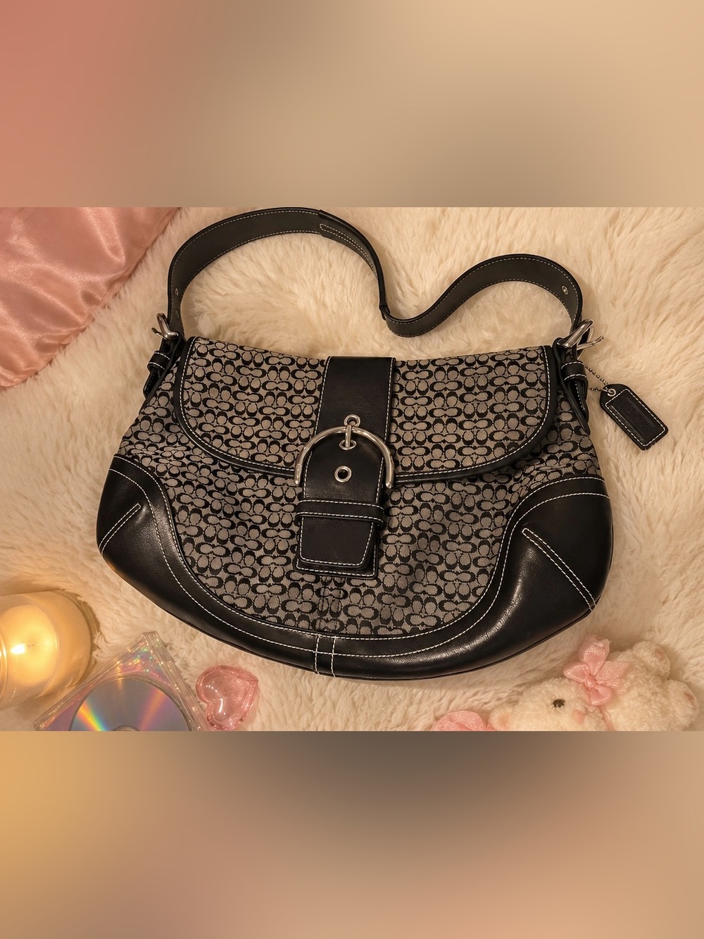 Coach Black Leather & Signature
Canvas Soho Shoulder Bag